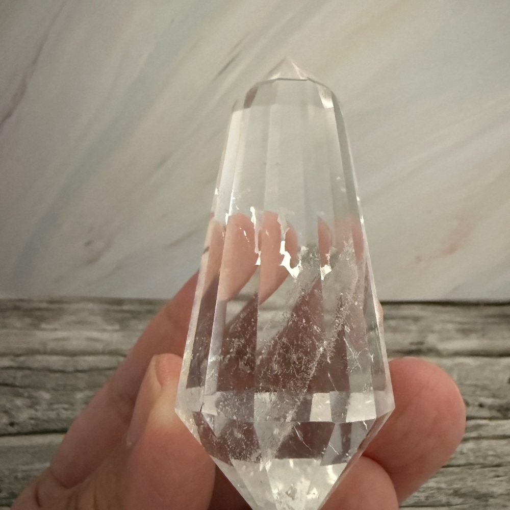 12 facets Vogel Clear Quartz Double Terminated Crystal Specimen